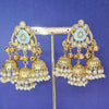 Aqua Blue Kashmiri Jhumka Earrings, Gold-plated Dangler Earrings/Brass Jhumkas/Ethnic Gungroo earrings/Trendy earrings/Statement earrings