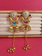 Blue Pink Kashmiri Earrings, Gold-plated Dangler Earrings/Brass Jhumkas/Ethnic Gungroo earrings/Trendy earrings/Statement earrings