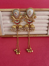 Mint Pink Kashmiri Earrings, Gold-plated Dangler Earrings/Brass Jhumkas/Ethnic Gungroo earrings/Trendy earrings/Statement earrings