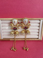 Pink Blue Kashmiri Earrings, Gold-plated Dangler Earrings/Brass Jhumkas/Ethnic Gungroo earrings/Trendy earrings/Statement earrings
