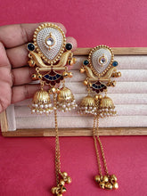 Maroon Blue Kashmiri Earrings, Gold-plated Dangler Earrings/Brass Jhumkas/Ethnic Gungroo earrings/Trendy earrings/Statement earrings