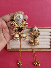 Maroon Blue Kashmiri Earrings, Gold-plated Dangler Earrings/Brass Jhumkas/Ethnic Gungroo earrings/Trendy earrings/Statement earrings
