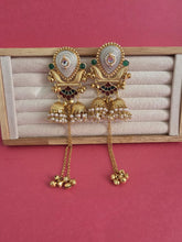 Maroon Green Kashmiri Earrings, Gold-plated Dangler Earrings/Brass Jhumkas/Ethnic Gungroo earrings/Trendy earrings/Statement earrings