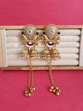 Pink Blue Kashmiri Earrings, Gold-plated Dangler Earrings/Brass Jhumkas/Ethnic Gungroo earrings/Trendy earrings/Statement earrings