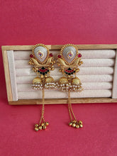 Green Pink Kashmiri Earrings, Gold-plated Dangler Earrings/Brass Jhumkas/Ethnic Gungroo earrings/Trendy earrings/Statement earrings