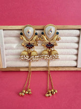 Maroon Blue Kashmiri Earrings, Gold-plated Dangler Earrings/Brass Jhumkas/Ethnic Gungroo earrings/Trendy earrings/Statement earrings