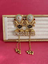 Red Black Kashmiri Earrings, Gold-plated Dangler Earrings/Brass Jhumkas/Ethnic Gungroo earrings/Trendy earrings/Statement earrings