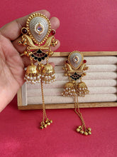 Red Black Kashmiri Earrings, Gold-plated Dangler Earrings/Brass Jhumkas/Ethnic Gungroo earrings/Trendy earrings/Statement earrings