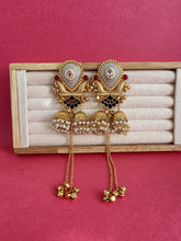 Red Black Kashmiri Earrings, Gold-plated Dangler Earrings/Brass Jhumkas/Ethnic Gungroo earrings/Trendy earrings/Statement earrings