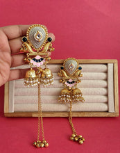 Pink Blue Kashmiri Earrings, Gold-plated Dangler Earrings/Brass Jhumkas/Ethnic Gungroo earrings/Trendy earrings/Statement earrings