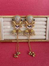 Pink Blue Kashmiri Earrings, Gold-plated Dangler Earrings/Brass Jhumkas/Ethnic Gungroo earrings/Trendy earrings/Statement earrings