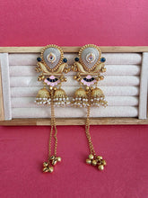 Pink Blue Kashmiri Earrings, Gold-plated Dangler Earrings/Brass Jhumkas/Ethnic Gungroo earrings/Trendy earrings/Statement earrings