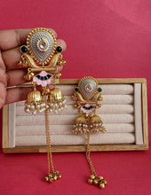 Pink Blue Kashmiri Earrings, Gold-plated Dangler Earrings/Brass Jhumkas/Ethnic Gungroo earrings/Trendy earrings/Statement earrings