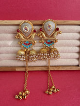 Blue Pink Kashmiri Earrings, Gold-plated Dangler Earrings/Brass Jhumkas/Ethnic Gungroo earrings/Trendy earrings/Statement earrings