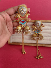 Blue Pink Kashmiri Earrings, Gold-plated Dangler Earrings/Brass Jhumkas/Ethnic Gungroo earrings/Trendy earrings/Statement earrings