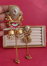 Mint Pink Kashmiri Earrings, Gold-plated Dangler Earrings/Brass Jhumkas/Ethnic Gungroo earrings/Trendy earrings/Statement earrings