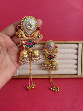Green Pink Kashmiri Earrings, Gold-plated Dangler Earrings/Brass Jhumkas/Ethnic Gungroo earrings/Trendy earrings/Statement earrings