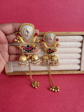 Green Pink Kashmiri Earrings, Gold-plated Dangler Earrings/Brass Jhumkas/Ethnic Gungroo earrings/Trendy earrings/Statement earrings