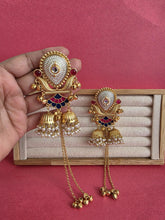 Pink Blue Kashmiri Earrings, Gold-plated Dangler Earrings/Brass Jhumkas/Ethnic Gungroo earrings/Trendy earrings/Statement earrings