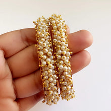 Traditional Indian Gold Pearl Bangle Set (2 pc) Set mix Sizes/ Punjabi Pearl bangles Set/Bridal bangles/wedding jewelry/pakistani jewelry