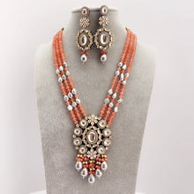 Peachy Pink Premium Quality Victorian Polki Kundan Necklace/Indian Long Necklace/Statement Long/Traditional Long Mala/Semi Precious Necklace