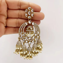 Restcoked Madhuri Dixit inspired chaandbali earrings/Bollywood Kundan Earrings/Indian Earrings/Pakistani/Statement Earrings/Long chandelier