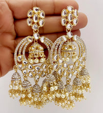Restcoked Madhuri Dixit inspired chaandbali earrings/Bollywood Kundan Earrings/Indian Earrings/Pakistani/Statement Earrings/Long chandelier