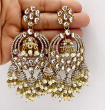 Restcoked Madhuri Dixit inspired chaandbali earrings/Bollywood Kundan Earrings/Indian Earrings/Pakistani/Statement Earrings/Long chandelier