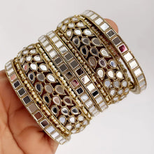 Restocked Bollywood Style Mirror Pearl Bangles 6pcs/Punjabi Mirror chuda bangles set/Bridal bangles/Statement bangles/Indian Wedding /Chuda