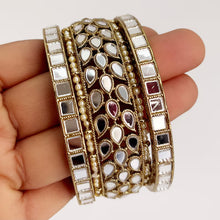 Restocked Bollywood Style Mirror Pearl Bangles 6pcs/Punjabi Mirror chuda bangles set/Bridal bangles/Statement bangles/Indian Wedding /Chuda