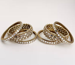 Restocked Bollywood Style Mirror Pearl Bangles 6pcs/Punjabi Mirror chuda bangles set/Bridal bangles/Statement bangles/Indian Wedding /Chuda