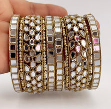 Restocked Bollywood Style Mirror Pearl Bangles 6pcs/Punjabi Mirror chuda bangles set/Bridal bangles/Statement bangles/Indian Wedding /Chuda