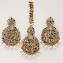 Restocked Antique Finish Mirror oversized Tikka Earring Set/Maang Tikka/Teeka/Tika/MirrorJewelry/Bollywood/Indian/Punjabi/Pakistani