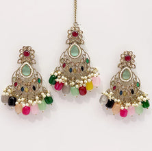 Antique Finish Polki Tikka Earrings Set/Maang Tikka/Teeka/Tika Headpiece/ Polki Jewelry/Bollywood/Indian/Punjabi/Pakistani/Bridesmaid Gifts