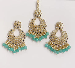 Restocked Kundan Tikka w/ Earring Set- Indian Bridal Maang Tikka, Teeka, Tika Headpiece - Handmade - Bollywood Bridesmaid Gift