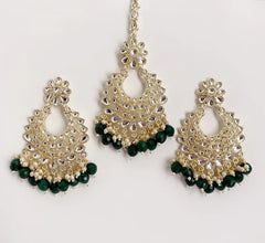 Restocked Kundan Tikka w/ Earring Set- Indian Bridal Maang Tikka, Teeka, Tika Headpiece - Handmade - Bollywood Bridesmaid Gift