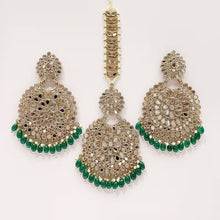 Restocked Antique Finish Mirror oversized Tikka Earring Set/Maang Tikka/Teeka/Tika/MirrorJewelry/Bollywood/Indian/Punjabi/Pakistani