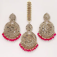 Restocked Antique Finish Mirror oversized Tikka Earring Set/Maang Tikka/Teeka/Tika/MirrorJewelry/Bollywood/Indian/Punjabi/Pakistani