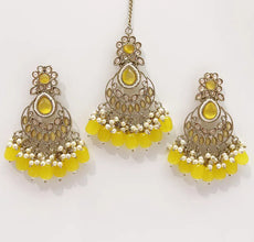 Antique Finish Polki Tikka Earrings Set/Maang Tikka/Teeka/Tika Headpiece/ Polki Jewelry/Bollywood/Indian/Punjabi/Pakistani/Bridesmaid Gifts