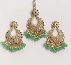 Restocked Kundan Tikka w/ Earring Set- Indian Bridal Maang Tikka, Teeka, Tika Headpiece - Handmade - Bollywood Bridesmaid Gift