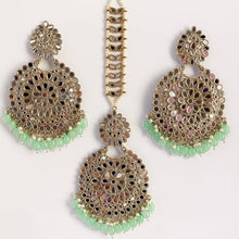 Restocked Antique Finish Mirror oversized Tikka Earring Set/Maang Tikka/Teeka/Tika/MirrorJewelry/Bollywood/Indian/Punjabi/Pakistani