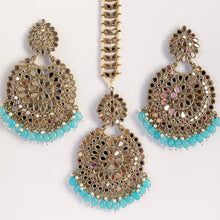 Restocked Antique Finish Mirror oversized Tikka Earring Set/Maang Tikka/Teeka/Tika/MirrorJewelry/Bollywood/Indian/Punjabi/Pakistani