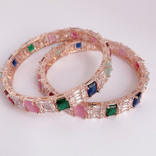 Multi stones Rose Gold Diamond bangles CZ Bangles Bracelets Indian Bangles CZ stone bangles Indian wedding Jewelry bridal jewelry set of 2