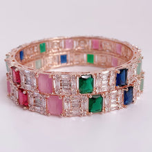 Multi stones Rose Gold Diamond bangles CZ Bangles Bracelets Indian Bangles CZ stone bangles Indian wedding Jewelry bridal jewelry set of 2
