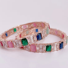 Multi stones Rose Gold Diamond bangles CZ Bangles Bracelets Indian Bangles CZ stone bangles Indian wedding Jewelry bridal jewelry set of 2