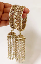 Restocked Bollywood Polki Kundan antique finish Jhumka Pearl Bangles Set(2 PC)/Punjabi Pearl bangles/Kalira/Kaleera/Bridal bangles/ wedding