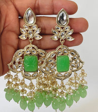 Kundan earrings long, Kundan chaandbali earring, Kundan earring set, long earring set, Indian earrings, colorful long earrings, bridal