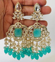 Kundan earrings long, Kundan chaandbali earring, Kundan earring set, long earring set, Indian earrings, colorful long earrings, bridal