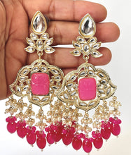 Kundan earrings long, Kundan chaandbali earring, Kundan earring set, long earring set, Indian earrings, colorful long earrings, bridal