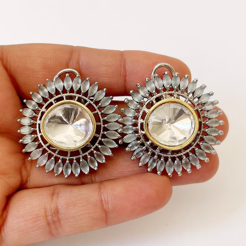 Alia Bhatt inspired Large Victorian uncut polki Kundan Stud Earrings/Indian Studs/Indian Jewelry/Kundan Studs/Sabyasachi stud/Indian wedding